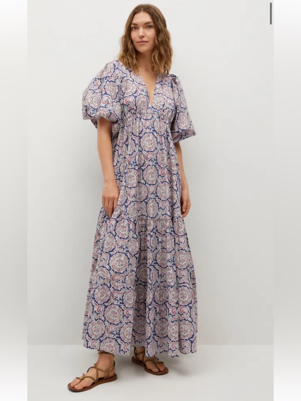 Chufy x Mango Bohemian Red & Blue Paisley Summer Maxi Dress